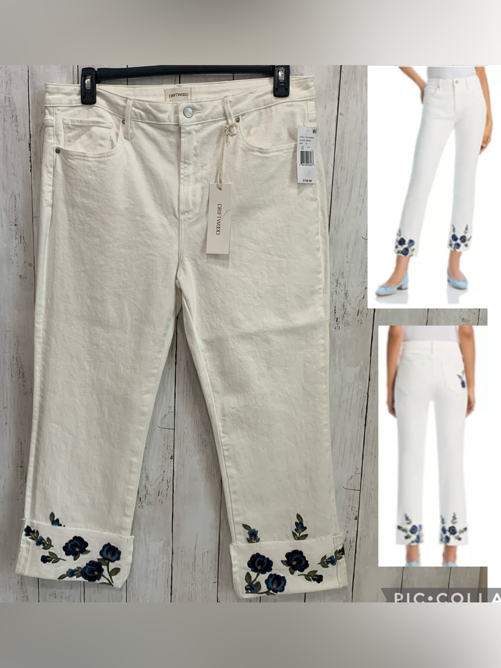 Driftwood Colette X Blue Bouquet High Rise Cropped Jeans W32 L26  Embroidery NWT